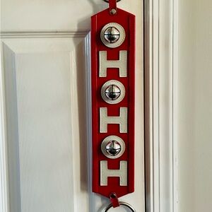 SLEIGH BELLS Red Leather Strap With Leather HOHO And Silver Bells 20” NEW